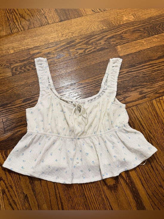 Pink rose Tops - Pink Rose Cream Tank Top with Light Blue Floral Accent